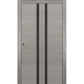 Sliding Closet Bi-fold Doors | Planum 0040 Ginger Ash with Black Glass | Sturdy Tracks Moldings Trims Hardware Set | Wood Solid Bedroom Wardrobe Doors  Ginger Ash