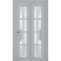 Sliding Closet Bi-fold Doors | Veregio 7412 White Silk with Frosted Glass | Sturdy Tracks Moldings Trims Hardware Set | Wood Solid Bedroom Wardrobe Doors  Matte Grey
