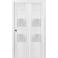 Sliding Closet Bi-fold Doors | Lucia 4010 White Silk with Frosted Glass | Sturdy Tracks Moldings Trims Hardware Set | Wood Solid Bedroom Wardrobe Doors  White