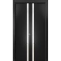 Sliding Closet Bi-fold Doors | Planum 0040 Ginger Ash with Black Glass | Sturdy Tracks Moldings Trims Hardware Set | Wood Solid Bedroom Wardrobe Doors  Black Matte