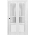 Sliding Closet Bi-fold Doors | Felicia 3309 White Silk with Frosted Glass | Sturdy Tracks Moldings Trims Hardware Set | Wood Solid Bedroom Wardrobe Doors  White