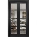 Sliding Closet Bi-fold Doors | Felicia 3355 White Silk with Clear Glass | Sturdy Tracks Moldings Trims Hardware Set | Wood Solid Bedroom Wardrobe Doors  Black Matte