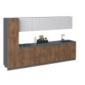 Kitchen Elegant Collection Black Color & Gray Base Size 11Ft Wide Natural Teak & White Gloss