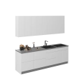Kitchen Fusion Collection Natural Teak & Gray Color Base Size 8.5Ft Wide White Gloss
