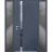 Front Exterior Prehung Steel Door / Cynex 6777 Black / 2 Sidelight Exterior Windows / Stainless Inserts Single Modern Painted-W16+36+16" x H80"-Right-hand Outswing Gray Graphite