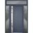 Front Exterior Prehung Steel Door / Deux 0729 Gray Graphite / 2 Sidelight and Transom Window / Stainless Inserts Single Modern Painted-W16+36+16" x H80+16"-Right-hand Inswing Gray Graphite