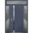 Front Exterior Prehung Steel Door / Cynex 6777 Black / 2 Sidelight and Transom Window / Stainless Inserts Single Modern Painted-W12+32+12" x H80+16"-Right-hand Outswing Gray Graphite