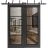 Sliding Closet Barn Bypass Doors | Lucia 2466 Matte Black with Clear Glass and Aluminum Strips | Sturdy 6.6ft Rails Hardware Set | Wood Solid Bedroom Wardrobe Doors Black Matte