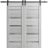 Sturdy Double Barn Door | Quadro 4445 White Silk with Frosted Glass | 13FT Rail Hangers Heavy Set | Solid Panel Interior Doors Light Grey Oak
