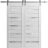 Sturdy Double Barn Door | Quadro 4445 Nebraska Grey with Frosted Glass | Silver 13FT Rail Hangers Heavy Set | Solid Panel Interior Doors White