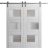 Sturdy Double Barn Door with Frosted Glass | Sete 6933 Nebraska Grey | 13FT Rail Hangers Heavy Set | Solid Panel Interior Doors-36" x 80" (2* 18x80) Nordic White