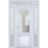Front Exterior Prehung FiberGlass Door Frosted Glass / Manux 8422 Grey Ash / 2 Sidelight and Transom Window / Office Commercial and Residential Doors Entrance Patio Garage-W14+36+14" x H80+14"-Right-hand Inswing White