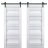 Sturdy Double Barn Door | Veregio 7455 Matte Grey with Frosted Glass | Silver 13FT Rail Hangers Heavy Set | Solid Panel Interior Doors White