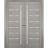 Sliding French Double Pocket Doors | Quadro 4088 Nebraska Grey with Frosted Glass | Kit Trims Rail Hardware | Solid Wood Interior Bedroom Sturdy Doors Ginger Ash