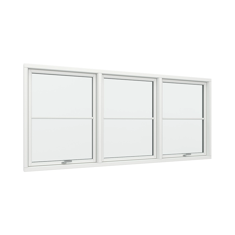 Bay 3 Windows PVC with Top Control, Size 114 x 50,Glass Panels 1x2, White, Double Pane, Transpered Glass (View from inside) White