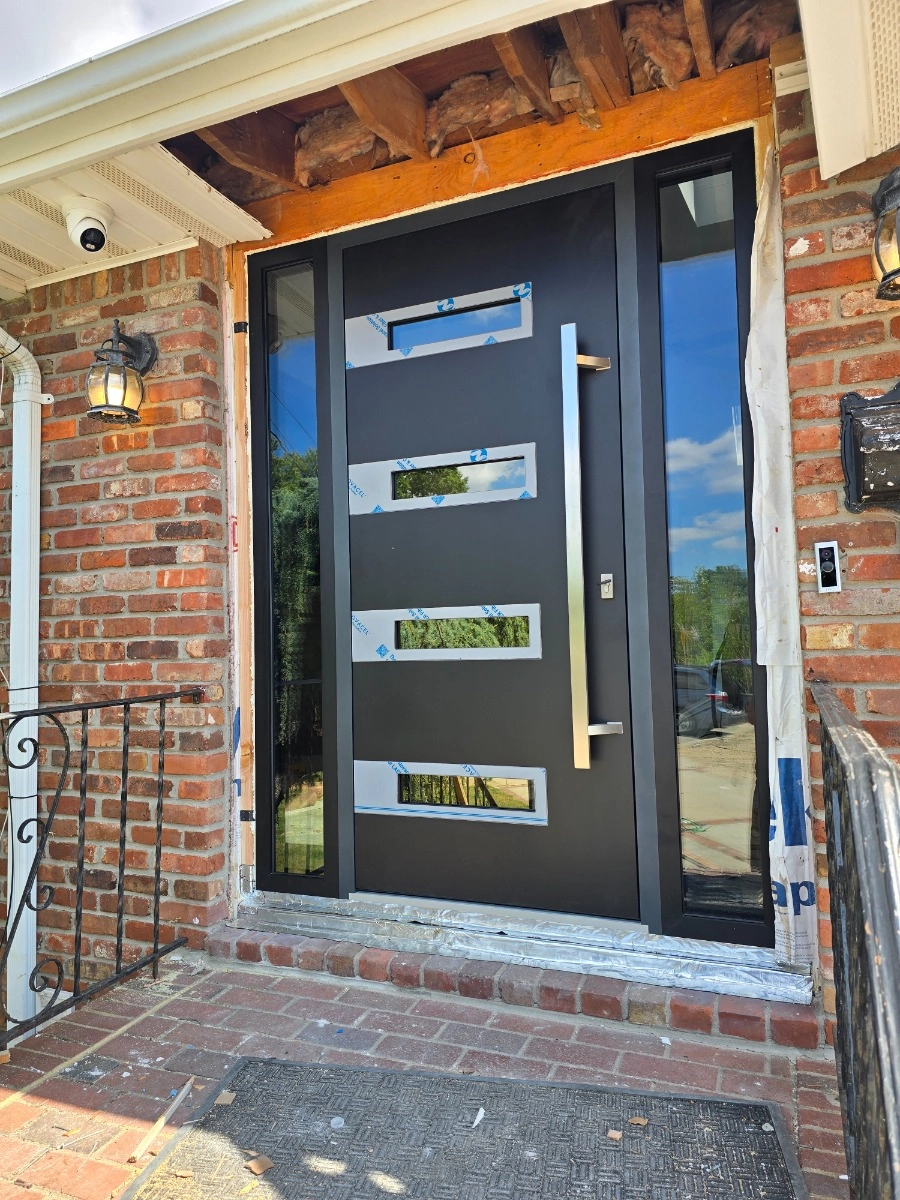Single swing metal-aluminum modern exterior door with triplex | Ronex 0131 Gray | 36 x 112 (W36 x H96+16) photo#16