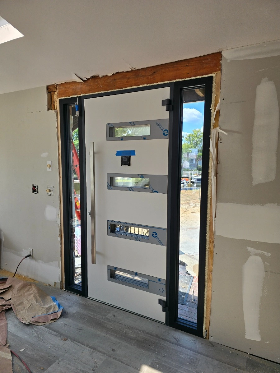 Single swing metal-aluminum modern exterior door with triplex | Ronex 0131 Gray | 36 x 112 (W36 x H96+16) photo#18