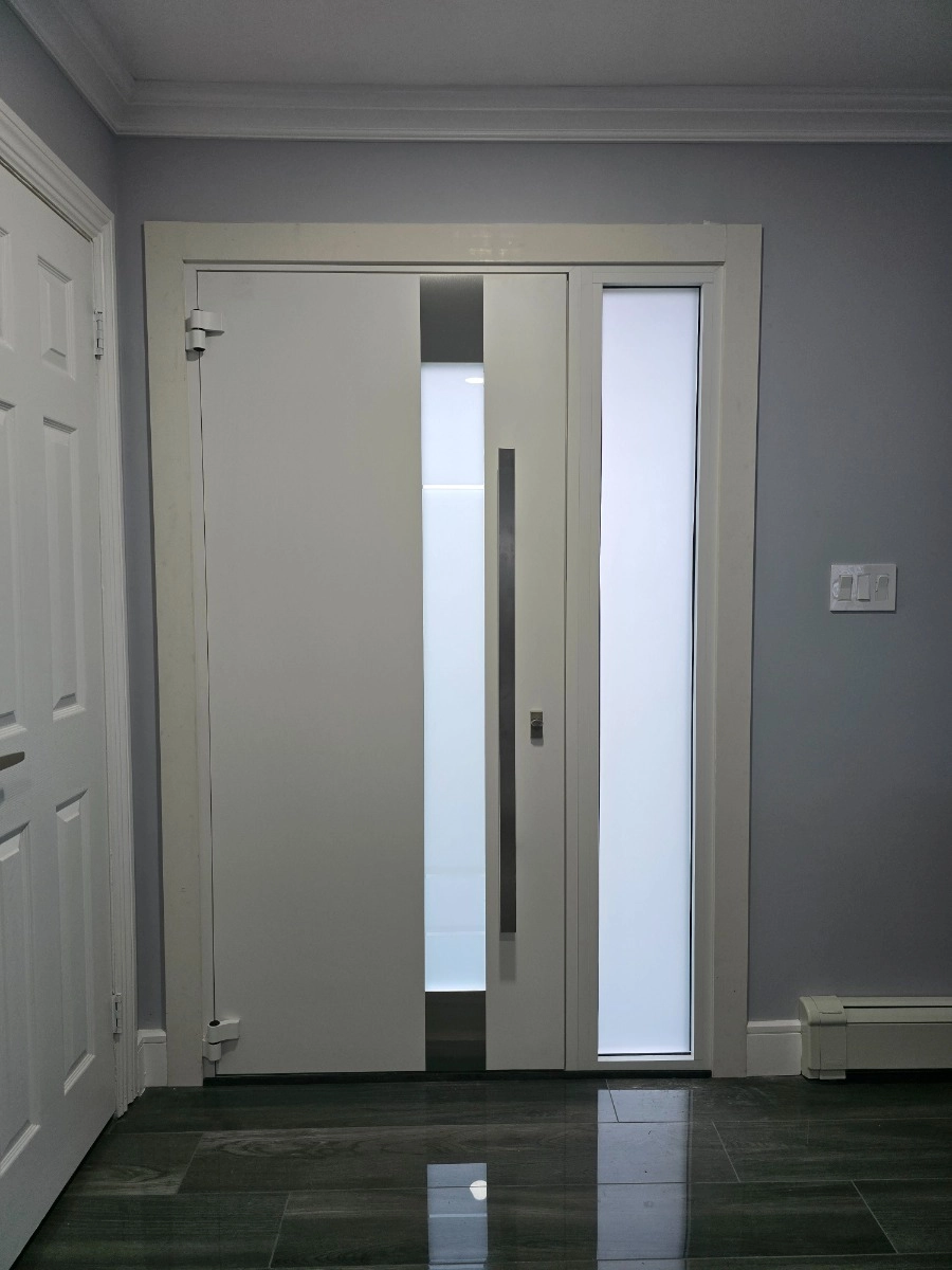 Single swing metal-aluminum modern exterior door with triplex | Deux 1713 White | 60 x 96 photo#19