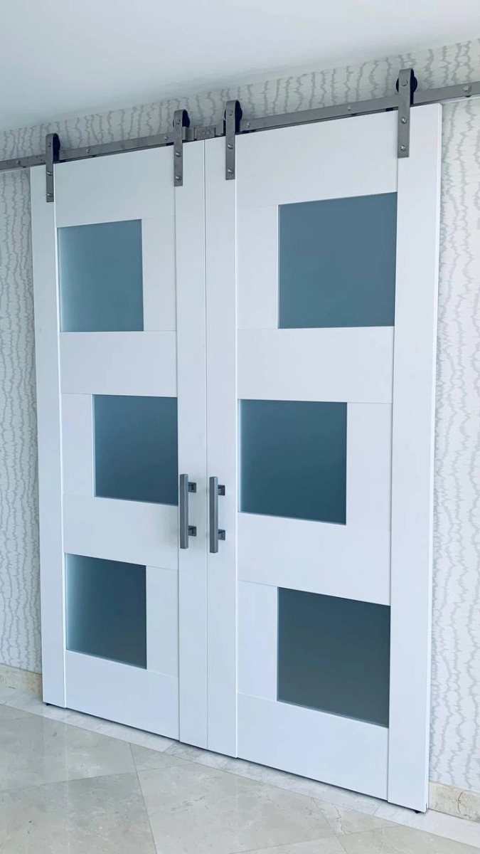 Double mdf french interior swing double door with frosted glass | Sete 6933 White | 36 x 80 (2* 18x80) photo#11