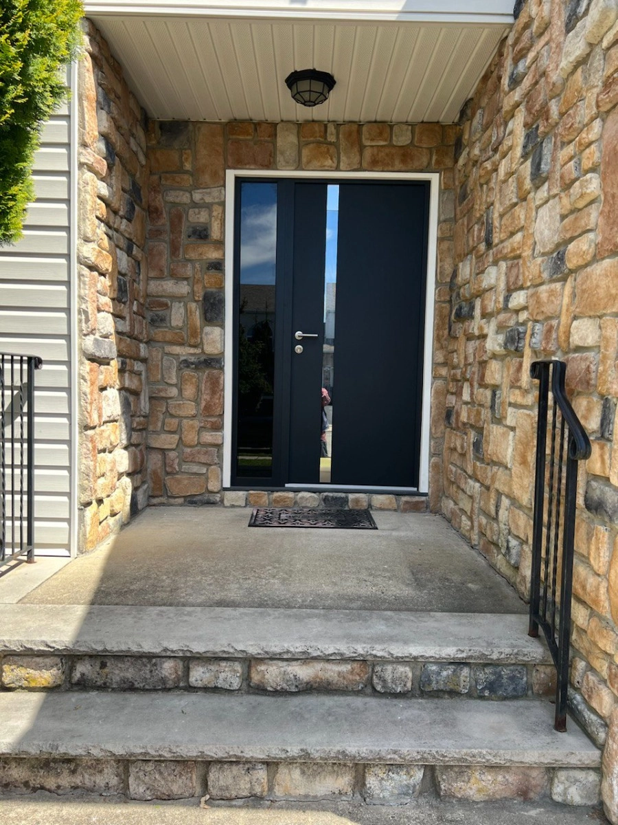 Double swing metal-aluminum modern exterior door with clear-mirrored glass | Cynex 6777 Black Enamel | 96 x 108 (12+72+12 x 96+12) photo#16