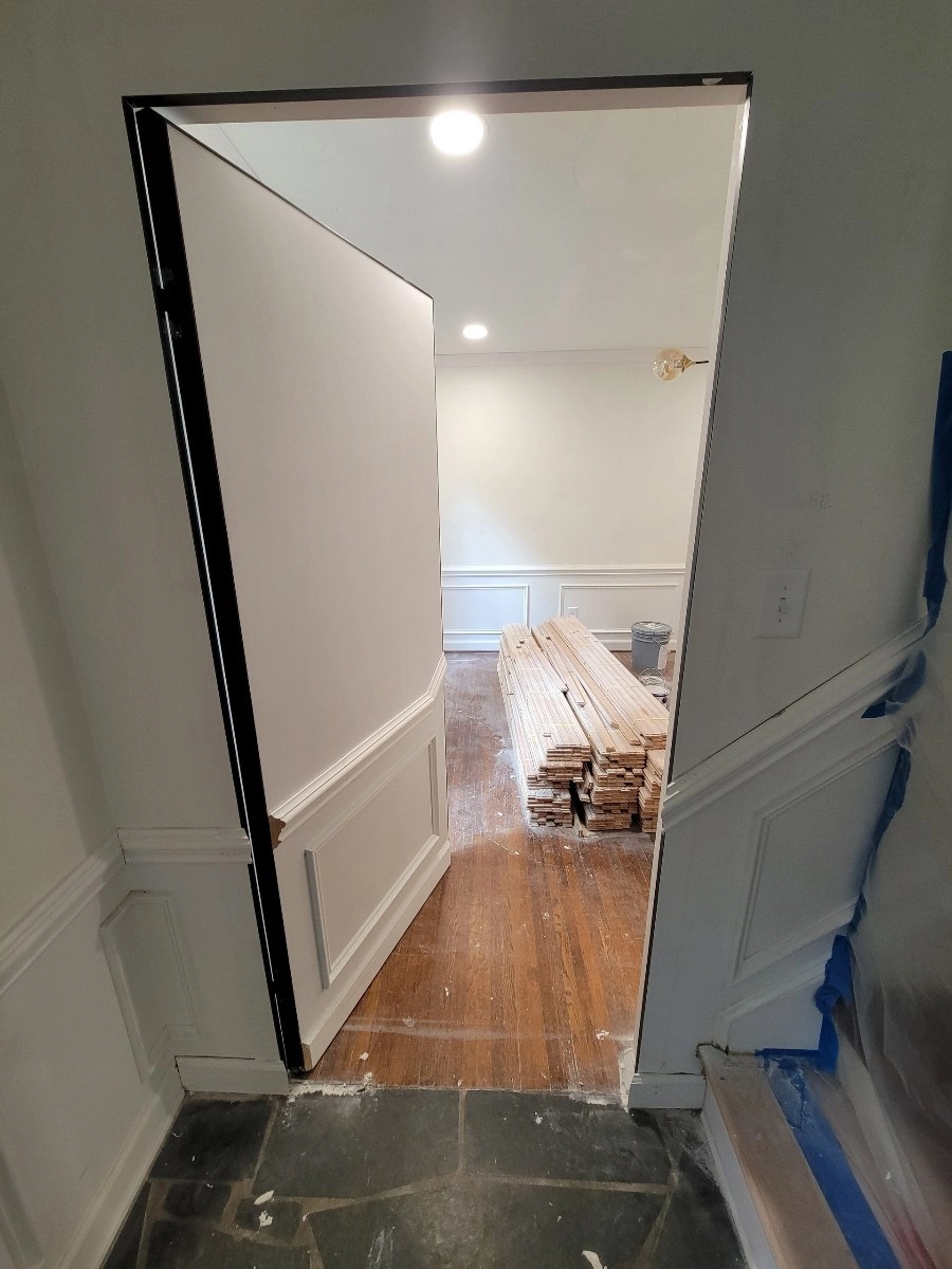 Single solid wood with honeycomb swing modern interior hidden door | Planum 0010 Primed | 18 x 80 photo#28