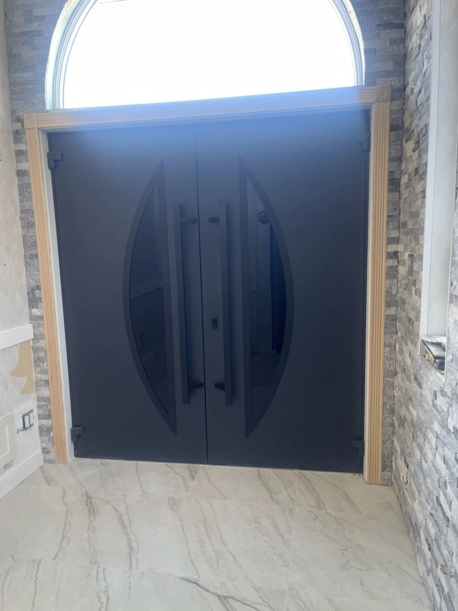 Single swing metal-aluminum modern exterior door with triplex | Deux 6501 Antracite | 48 x 96 photo#19