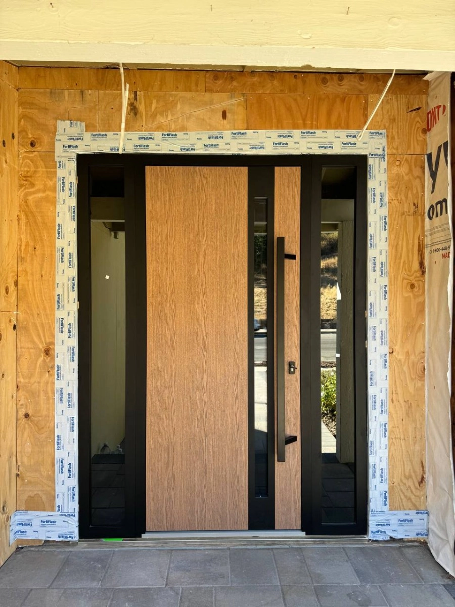 Single swing metal-aluminum modern exterior door with triplex | Ronex 0131 Gray | 36 x 112 (W36 x H96+16) photo#19
