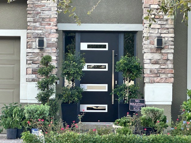 Single swing metal-aluminum modern exterior door with triplex | Ronex 0131 Gray | 36 x 112 (W36 x H96+16) photo#13