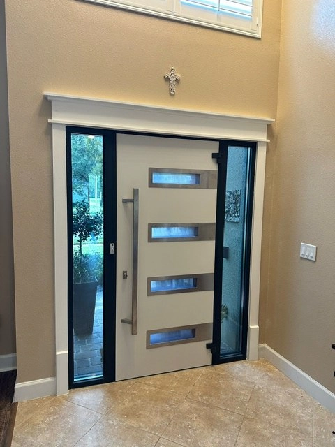 Single swing metal-aluminum modern exterior door with triplex | Ronex 0131 Gray | 36 x 112 (W36 x H96+16) photo#14