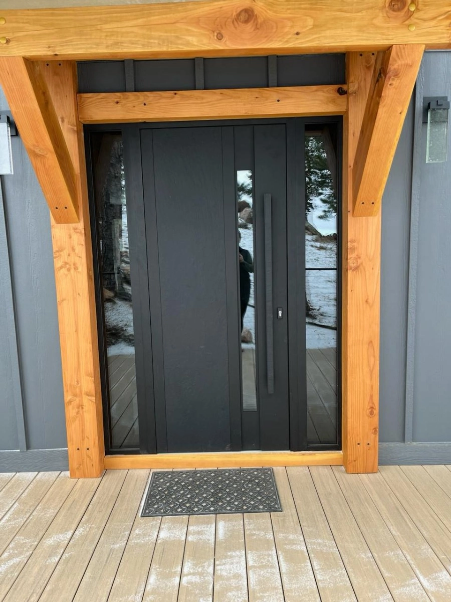Double swing metal-aluminum modern exterior door with tinted clear-mirrored glass | Dekton 0163 Ardesia Nero | 72 x 80 (72 x 80) photo#12