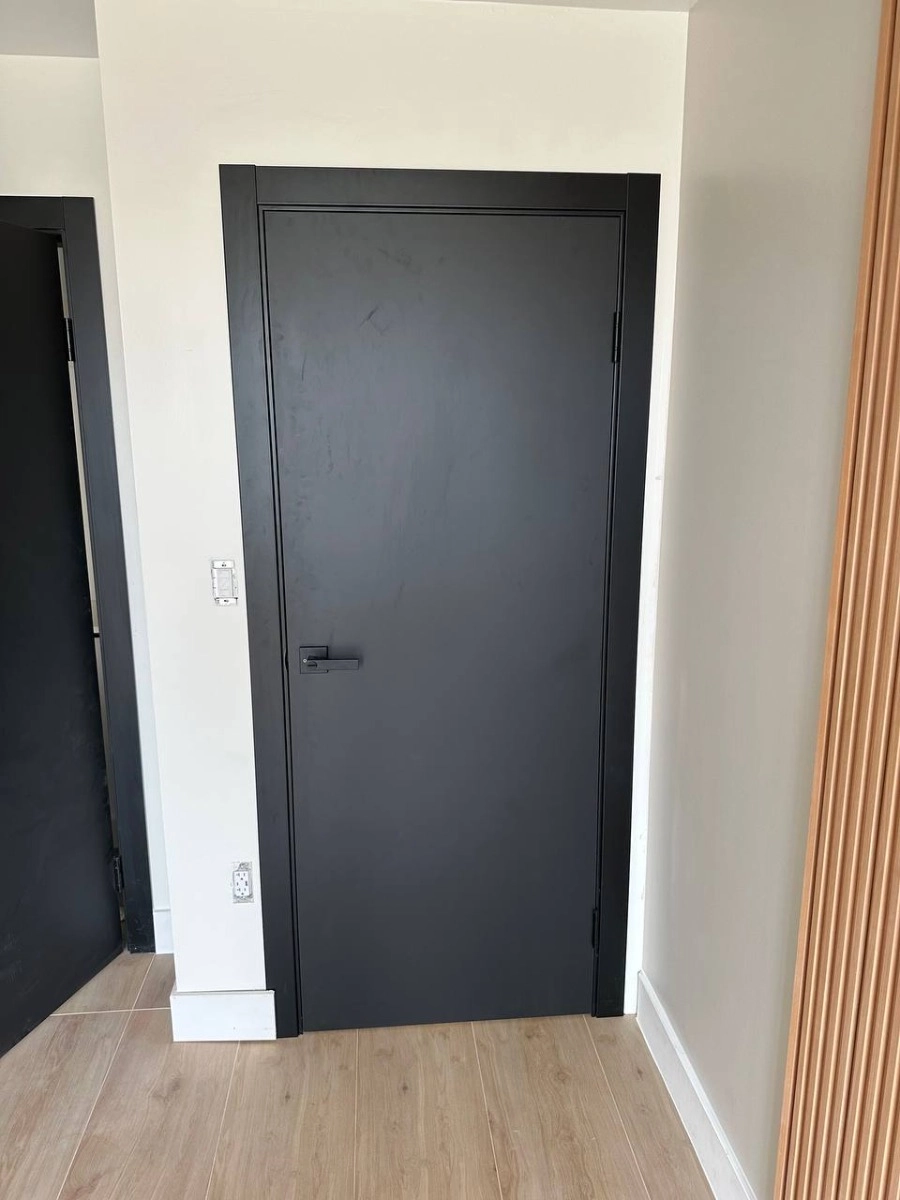 Single solid wood with honeycomb modern interior swing door | Planum 0010 Black Matte | 18 x 80 photo#32