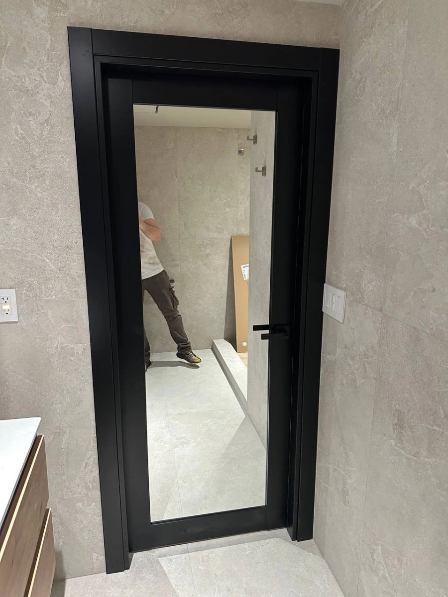 Single solid core luxury interior swing door with clear glass | Lucia 2166 Black Matte | 18 x 80 photo#15