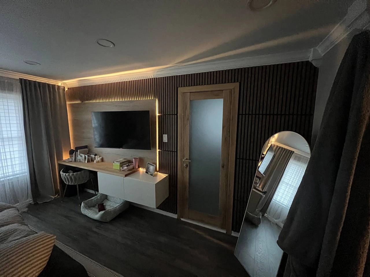 Double solid core swing modern interior frameless double doors with frosted glass | Planum 2102 Chocolate Ash | 60 x 80 (2* 30x80) photo#13