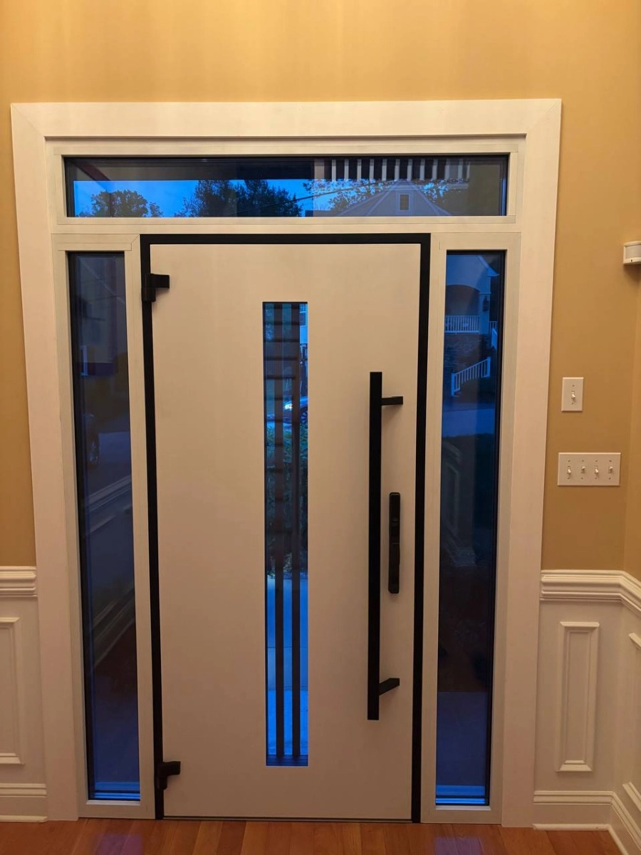 Single swing metal-aluminum modern exterior door with triplex | Ronex 1055 Oak | 60 x 80 photo#13