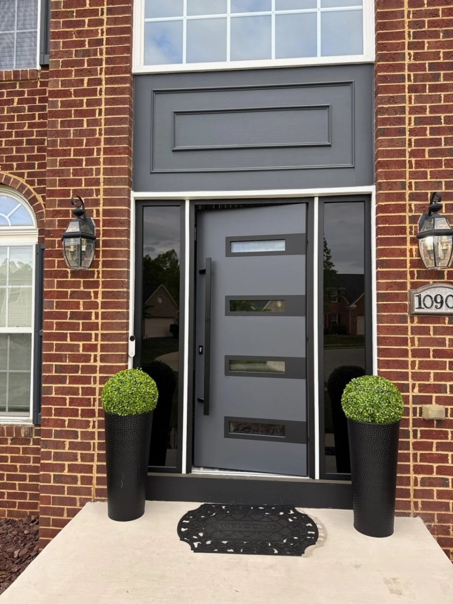 Single swing metal-aluminum modern exterior door with triplex | Ronex 0131 Gray | 36 x 112 (W36 x H96+16) photo#21