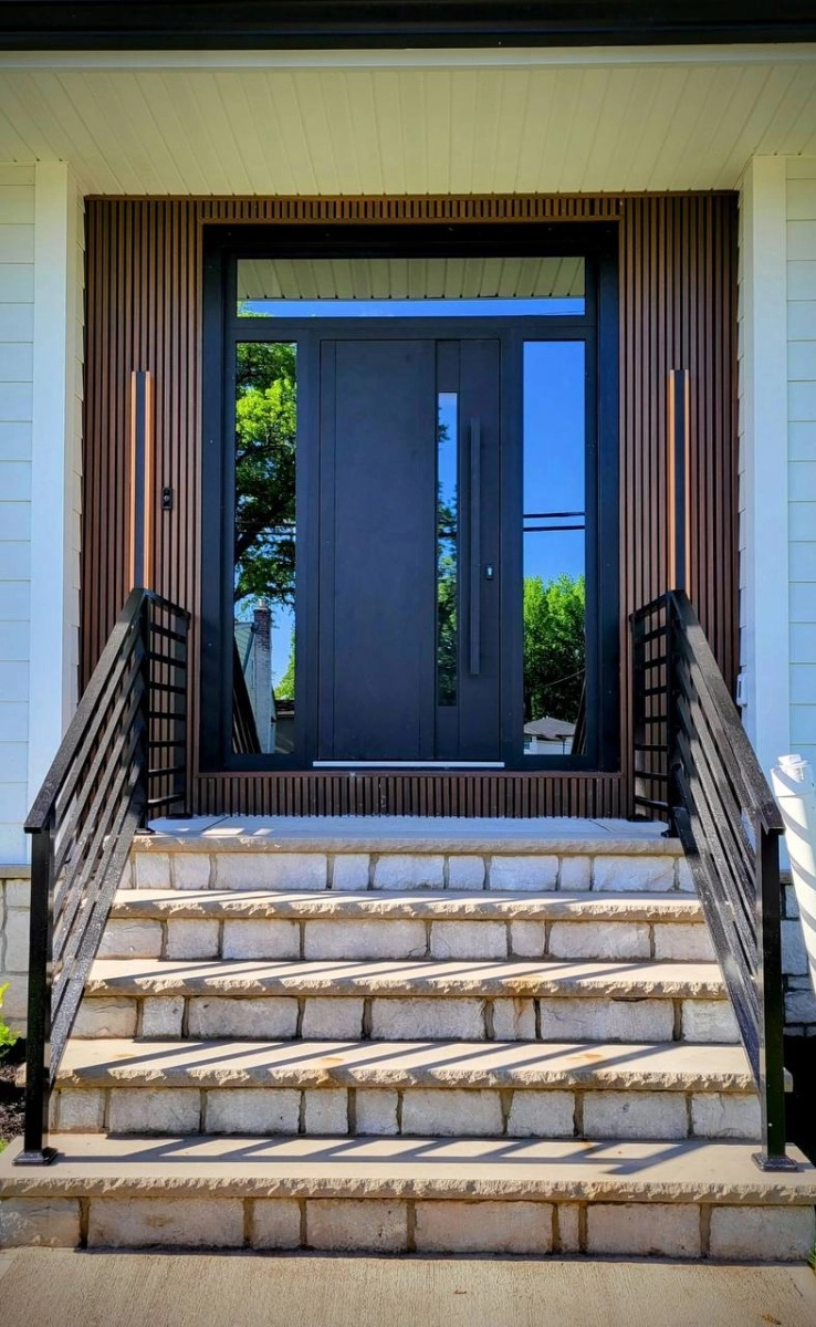Double swing metal-aluminum modern exterior door with tinted clear-mirrored glass | Dekton 0163 Ardesia Nero | 72 x 80 (72 x 80) photo#8
