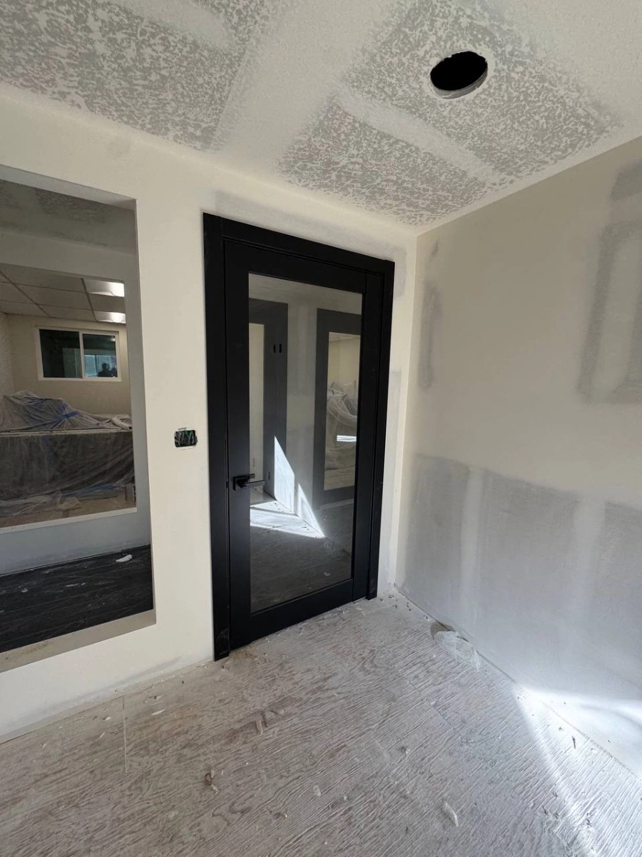 Single solid core luxury interior swing door with clear glass | Lucia 2166 Black Matte | 18 x 80 photo#10