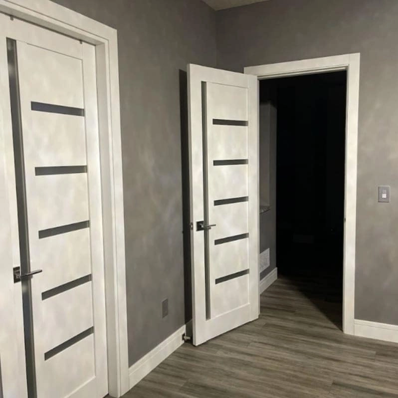Single mdf modern interior door slab with frosted glass | Quadro 4088  Ginger Ash | 18 x 80 photo#10
