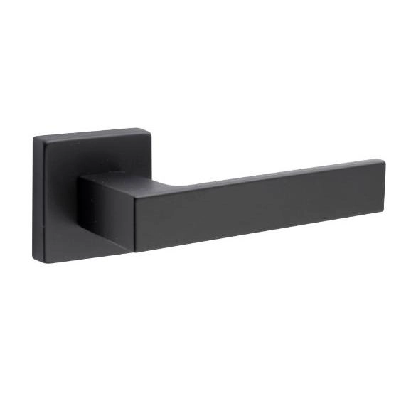 Modern Square Handle-Matte Black (Standard (Europe)) || Hidden Door | Ego 5005 Marble Oak Concealed Metal Frame 18" x 80" Right-hand Inswing