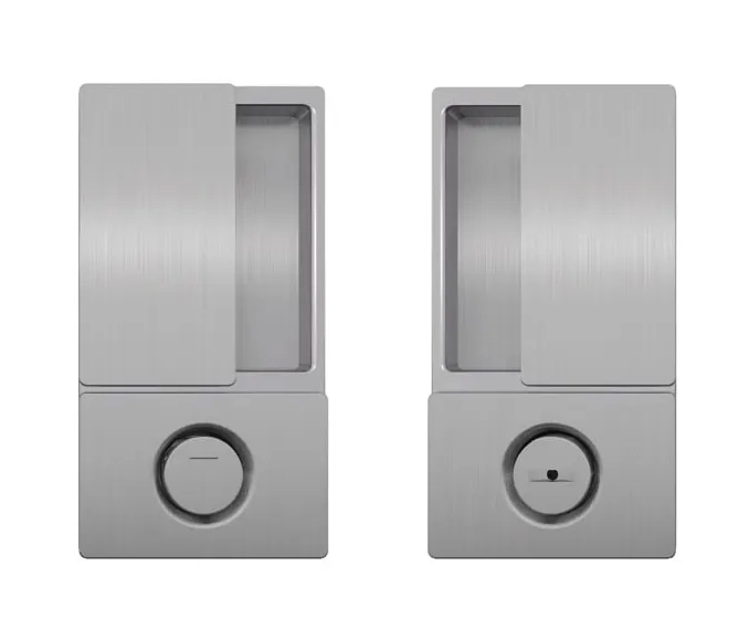 Modern Hidden Handle Silver (Premium (Europe)) || Modern Solid Hidden Door with Handle | Planum 0010 Primed with Silver Hidden Frame 24" x 108" Left-hand Inswing Silver Frame | Concealed Hinges Lock Handle | Modern Wardrobe Wood Frameless Doors