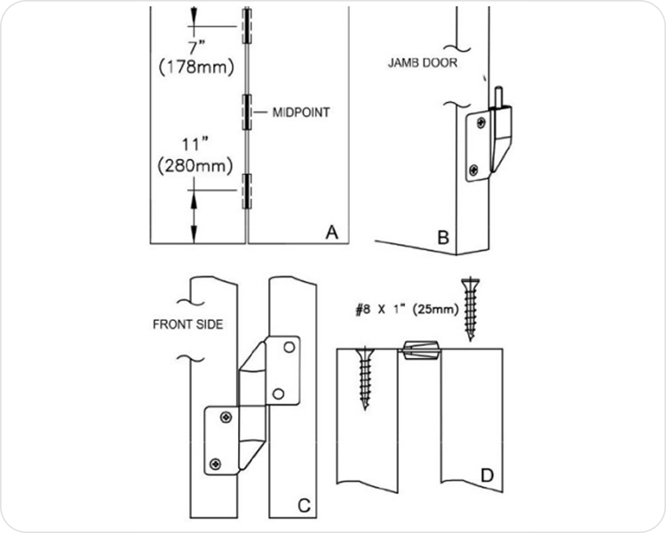 Fasten hinges to doors