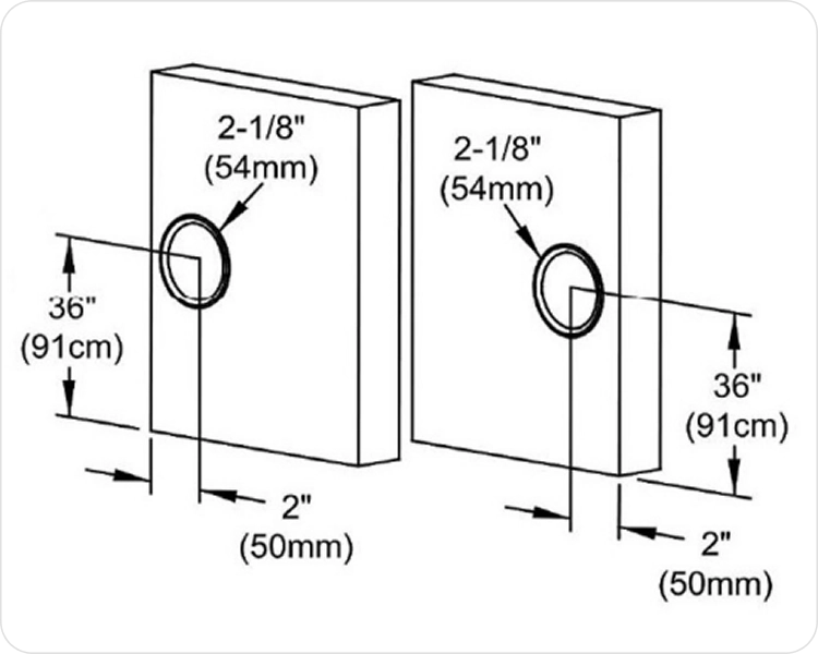 Drill holes and install pulls