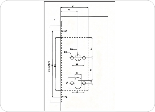 Dimensions for preparing the door for the mortise lock