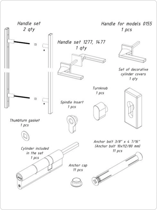 Accessories set for door unit: double doors 80" to 96"