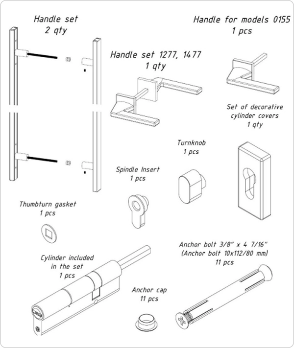 Accessories set for door unit — double doors 80"–96"
