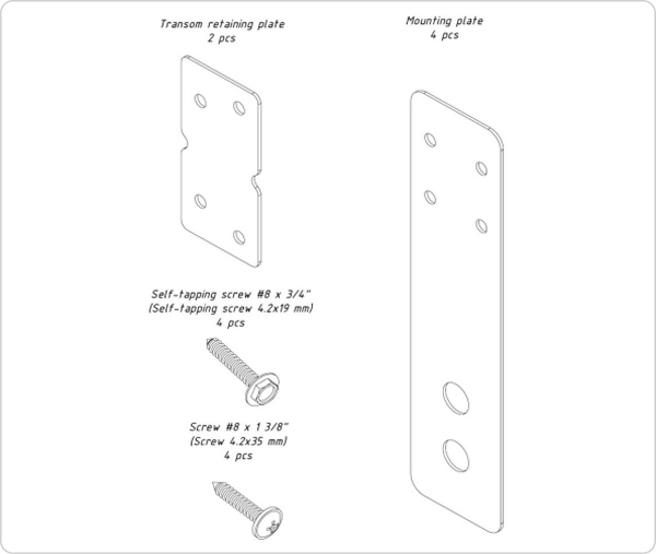 Accessories set for sidelite (transom)