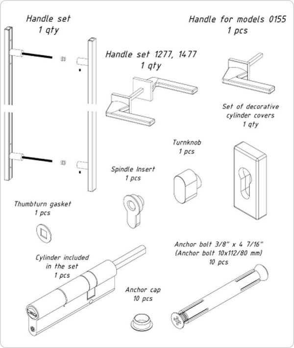 Accessories set for door unit — single doors 80"–96"