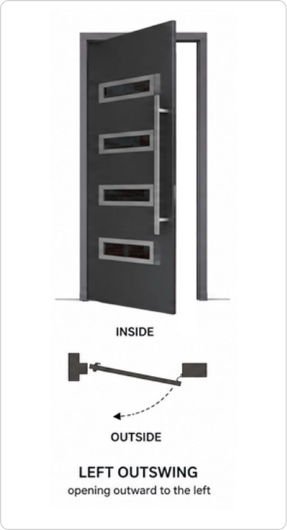 LEFT OUTSWING — opening outward to the left