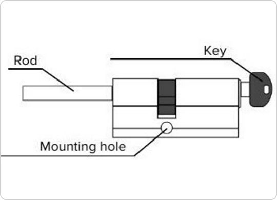 Rod cylinder — rod, key and mounting hole