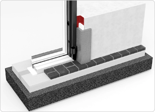 Waterproofing tape on the outer contour (threshold cross-section shown)